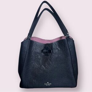 Kate Spade Talia Triple Compartment Shoulder Bag Medium Black and Pink Suede